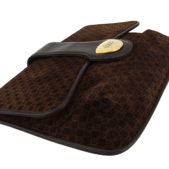 Authentic GUCCI clutch bag G mark pattern suede ~ leather Auth used - Picture 4 of 9